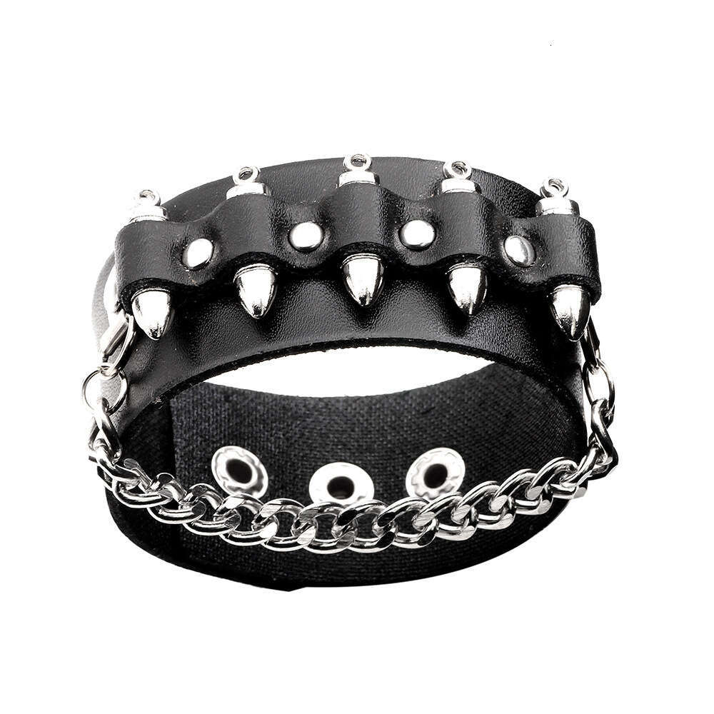 Temu best-selling wristband trendy hip-hop cowhide bracelet creative personality rivet chain men's jewelry