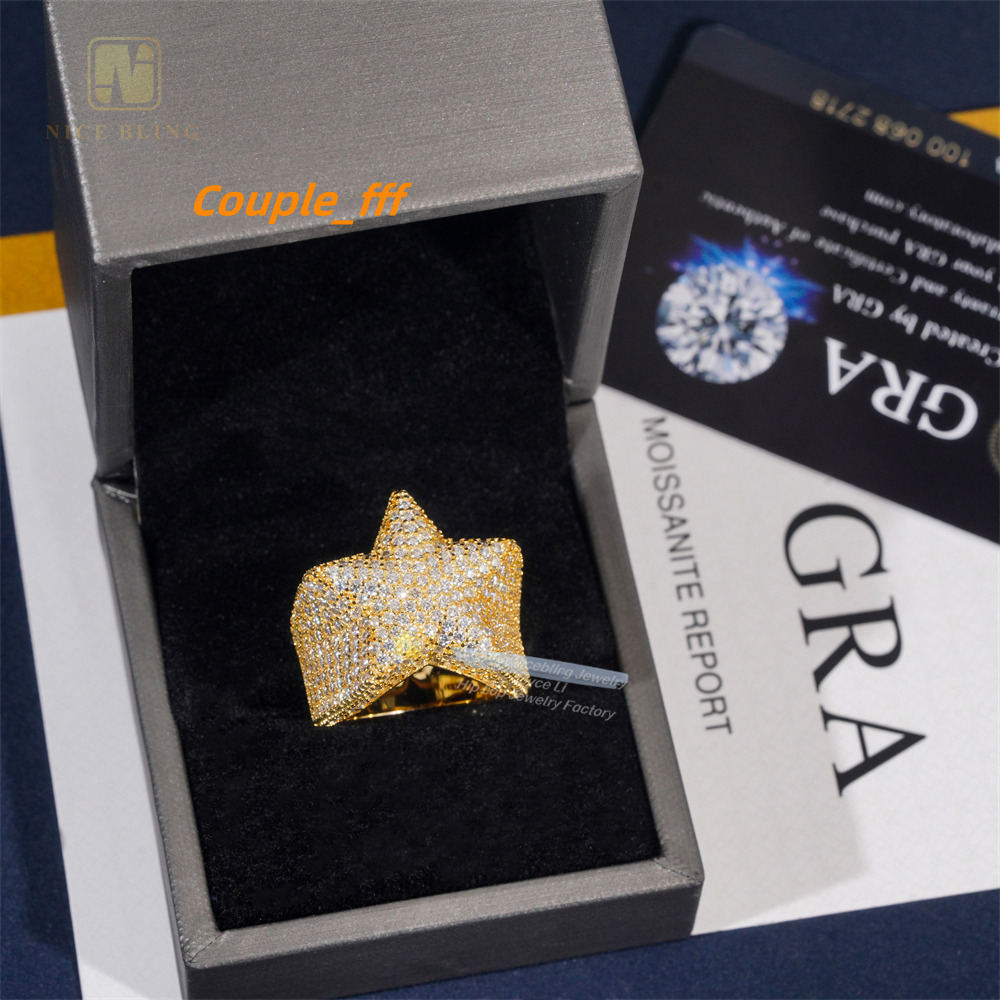 Hip Hop Fashion Moissanite Jewelry 925 Silver Iced Out Diamond Cuban Rings Hip Hop Moissanite Ring