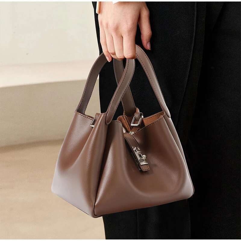 Cowhide Leather Women Tote Fashion Basket Bucket Suede Shouder Crossbody Bag Handbag New Year Gift 2025