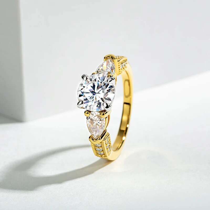 Three Stones 3 Ct All Moissanite Engagement Rings 925 Sterling Silver Plated Lab Created Diamond Wedding Band