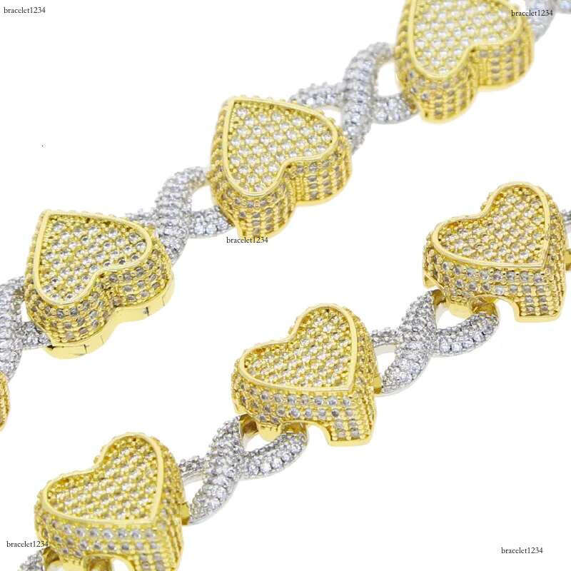 Luxury designer Hip Hop Heart Cuban Chain Ice Out VVS Moissanite Necklace Bracelet Gold Plated bracelet Men Women Jewelry Free shipping