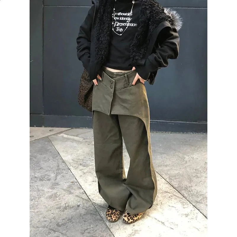 Green Spring 2025 Blue Jeans Y2K Retro High Waist Straight Street Pants Loose Wide Leg 250417