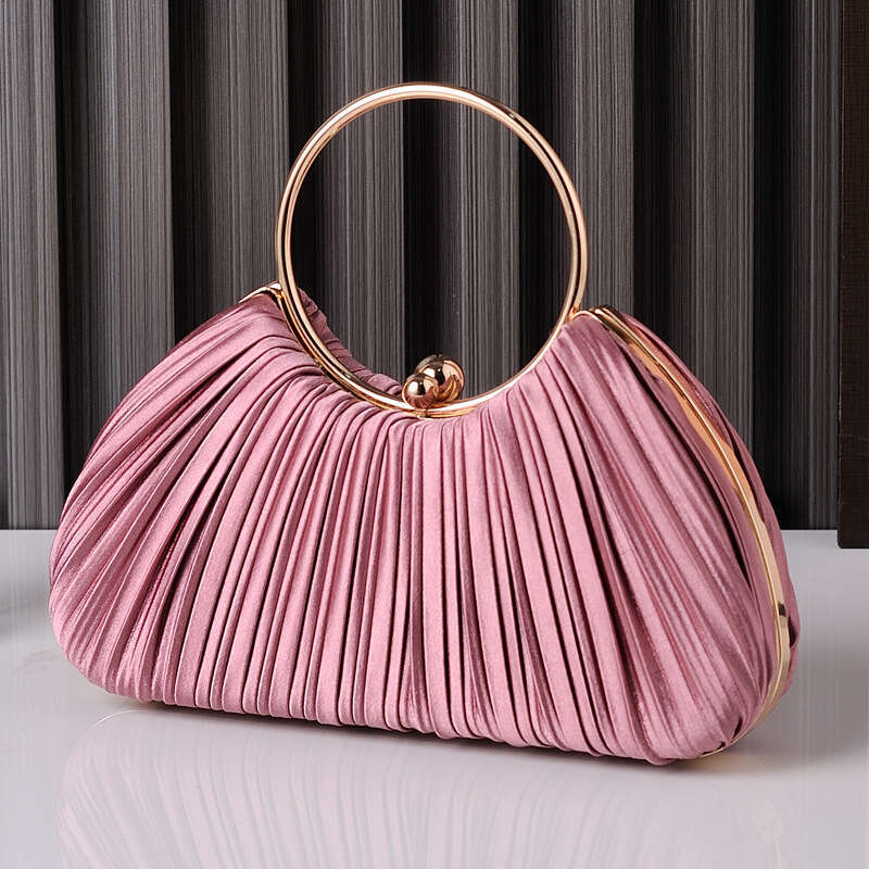 Dinner Bag Fashionable Apricot Pleated Dinner Elegant Qipao Circular Banquet Bride Bag Chaozhou Factory KQ