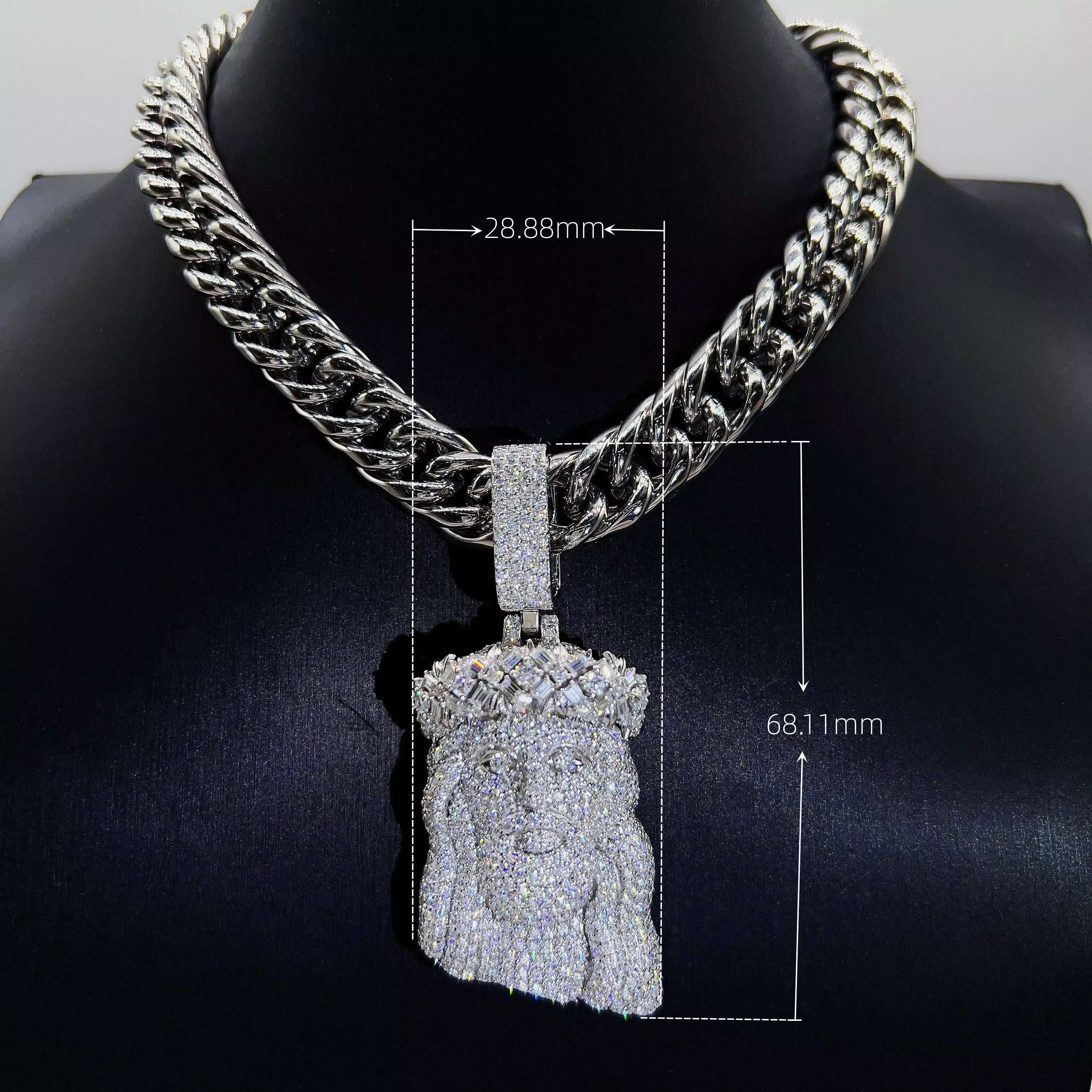 Custom White Gold 925 Sterling Silver Vvs Moissanite Hip Hop Jesus Head Pendant for Men