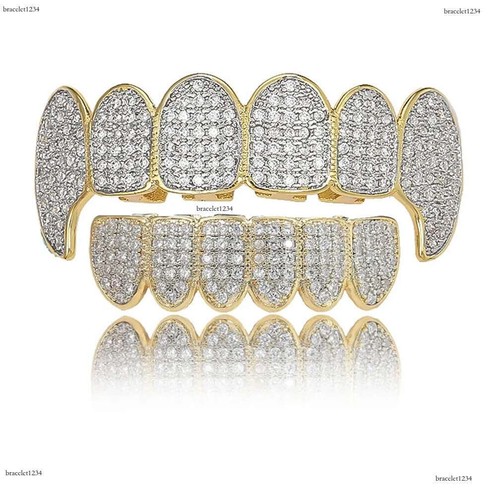 Luxury designer Gold shiny ice Teeth Ice out VVS Moissanite grill Ricky up and down grill set Hip Hop jewelry free shipping