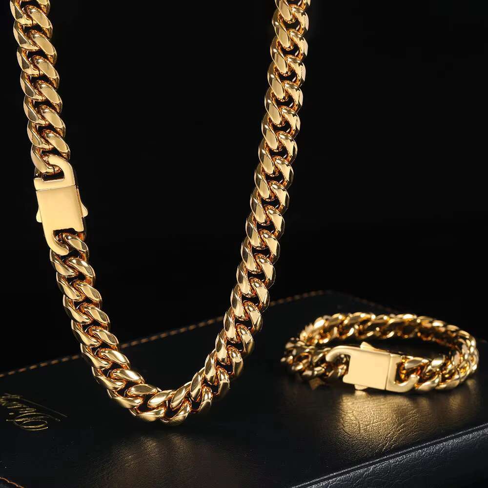 Wholesale Joyeria Acero Inoxidable Gold Plated Jewelry Figaro Chain Miami Curb Cuban Link Necklace Bracelet Mens Jewelry Set