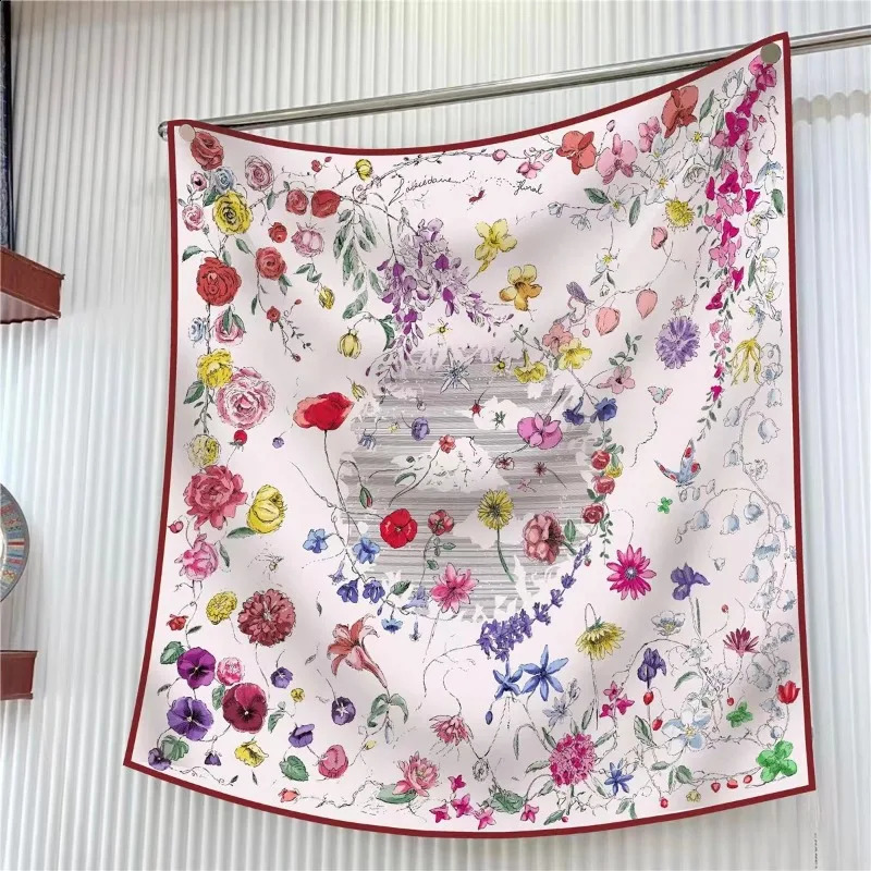90Cm * 90cm High Quality Twill Forged Large Square Scarf Fashion Versatile Printed Silk Sun Protection Shawl Headscarf 250424