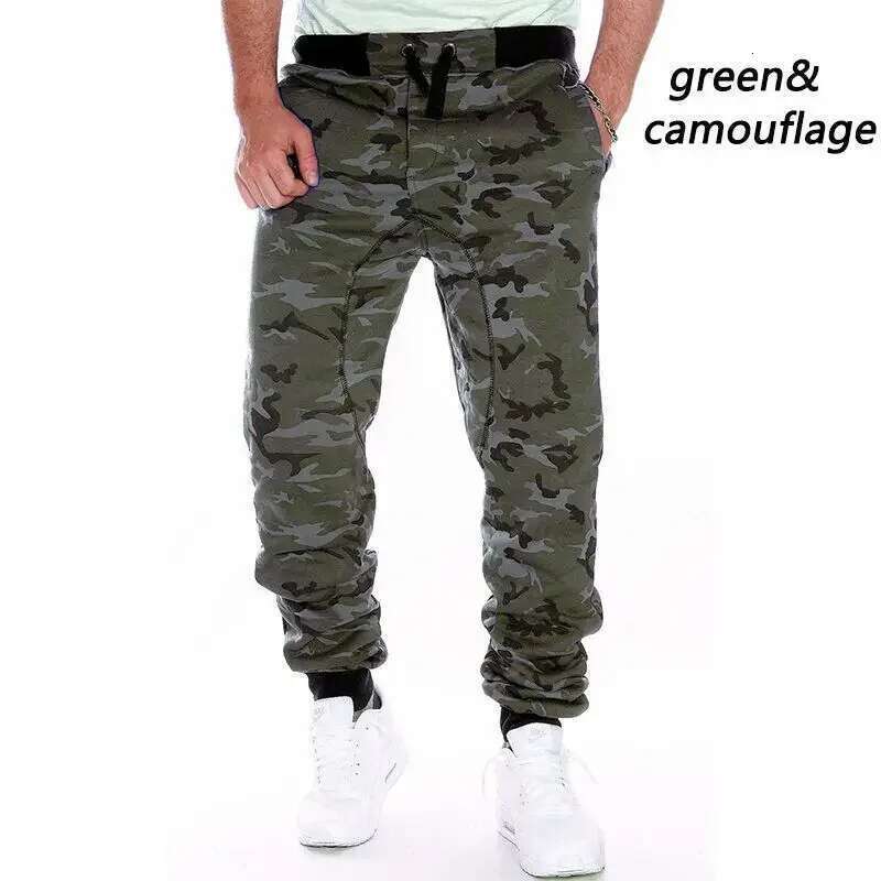 new Running Sweatpants Men Camouflage Elasticity Cargo Pants Drawstring Multi Pockets Bottoms Casual Jogger Trousers