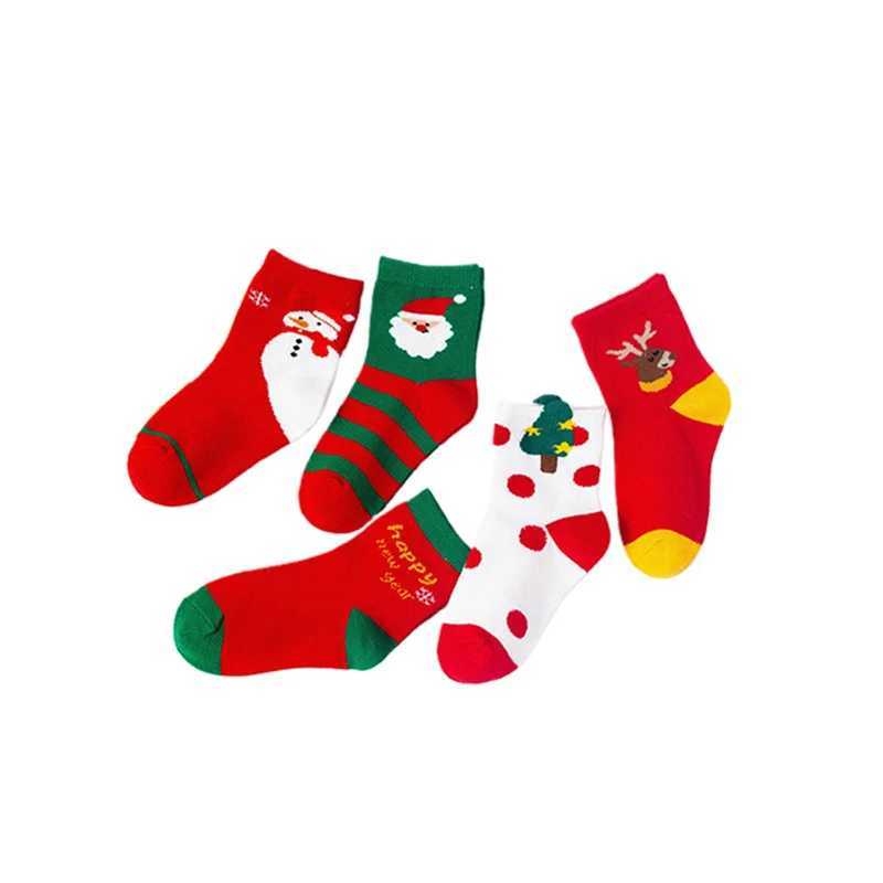 Cathery Christmas Socks for Kids 5 Pairs Sets Striped Santa Claus Pattern Print Colorful Girls Boys Winter Warm Holiday Socks G251124