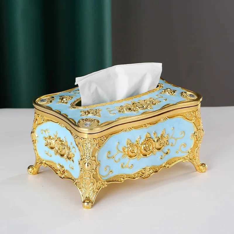 European-Style Tissue Box Living Room Desktop Tissue Box Retro Luxury Tissue Case Rose Patterned Napkin Holder Home DecorationM251124
