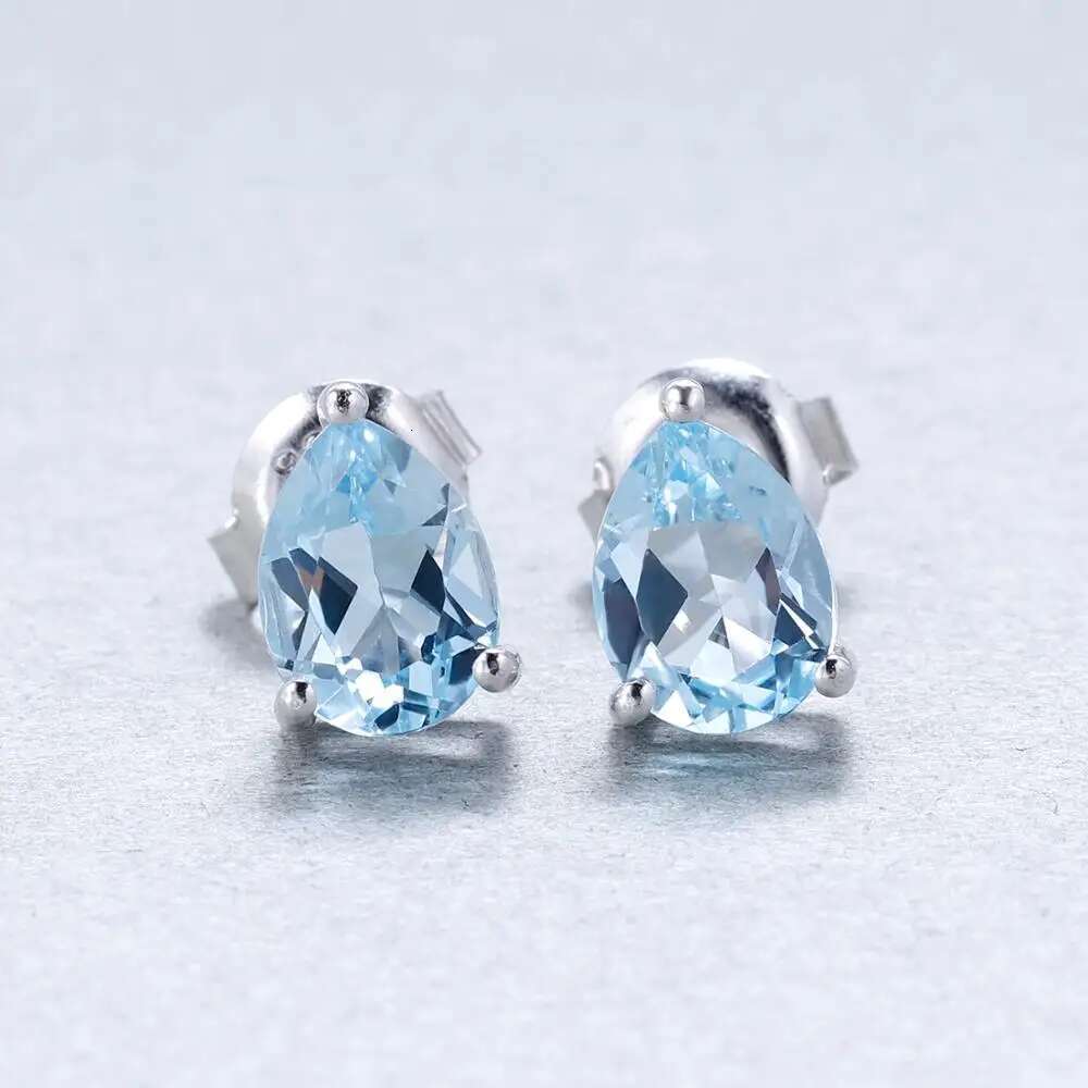 Gem's Ballet 4*6mm 0.99Ct Natural Swiss Blue Topaz Gemstone Stud Earrings Sterling Sier Fashion Jewelry for Women