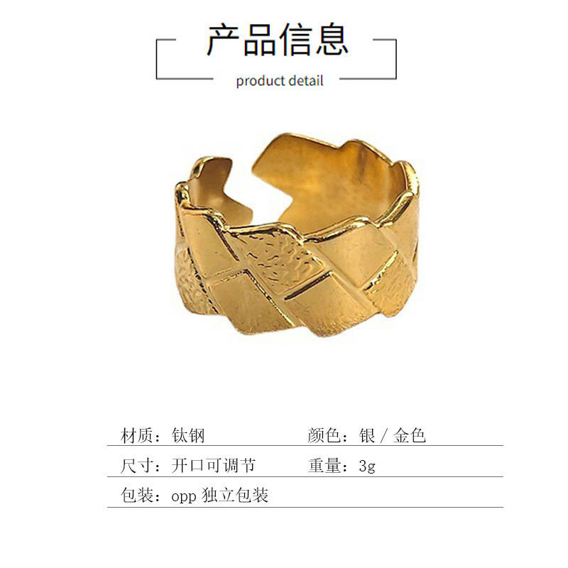Fashionable geometric diamond stainless ring, niche design, genuine gold electroplating, internet famous temperament, titanium steel ring