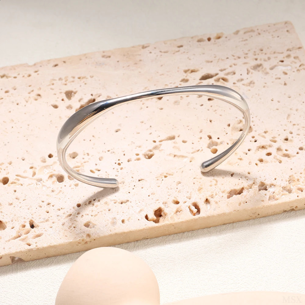 Irregular shaped stainless steel bracelet minimalist Ins cold style highquality smooth cuff wholesale womens jewelry 250415