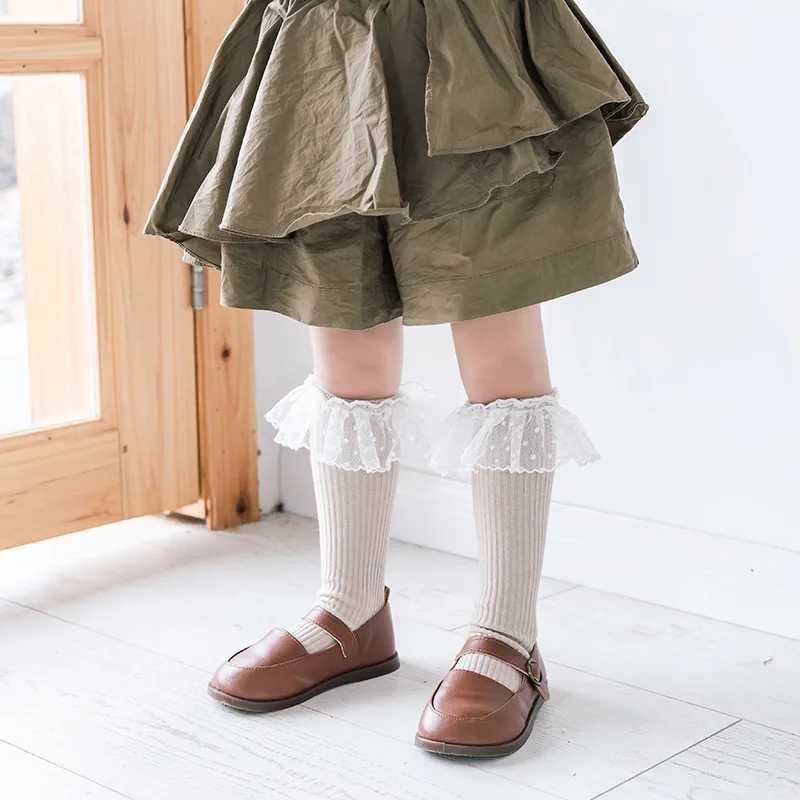 Lace Ruffle Princess Calf Socks 1-8year Kids Knit Stockings Autumn Leg Warmer Solid Color Kids Knee Socks Cotton Long Stockings G251124