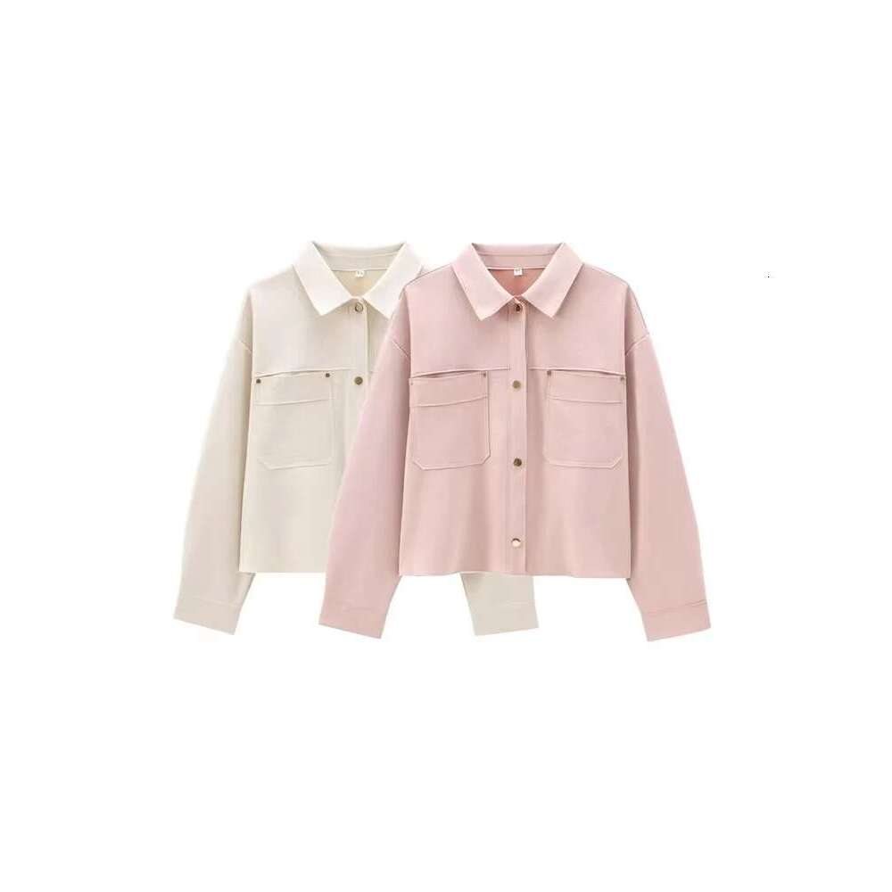 Designer Clothes Trza-Faux Suede Jacket For Women, Patch Pockets, Loose Coat, Long Sleeve, Snap Button, Female Outerwear, Chic Tops, Fashion