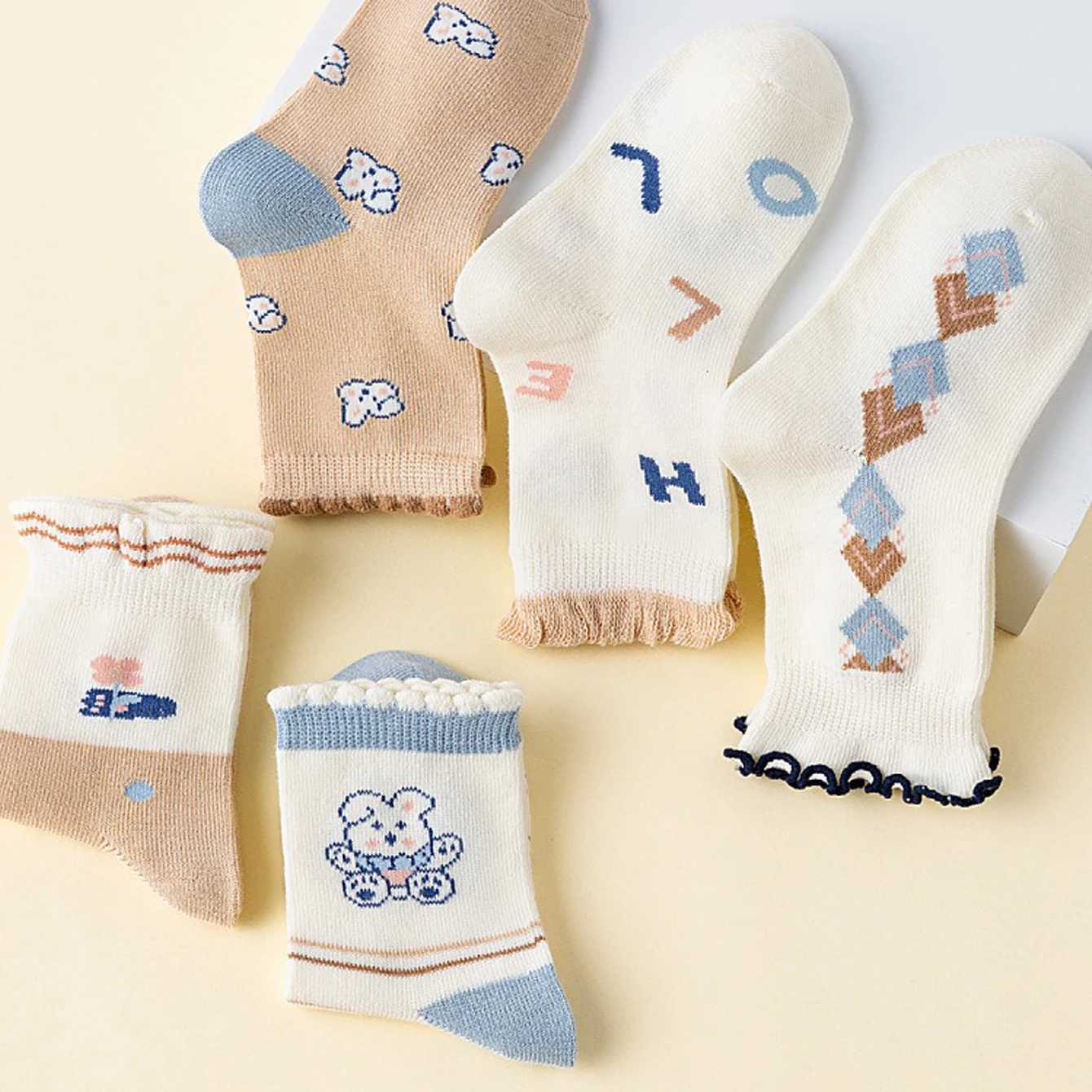 5 Pair Girls Socks Childrens Middle Socks Autumn and Winter Lace Princess Socks Cute Little Bear Girls Socks G251124