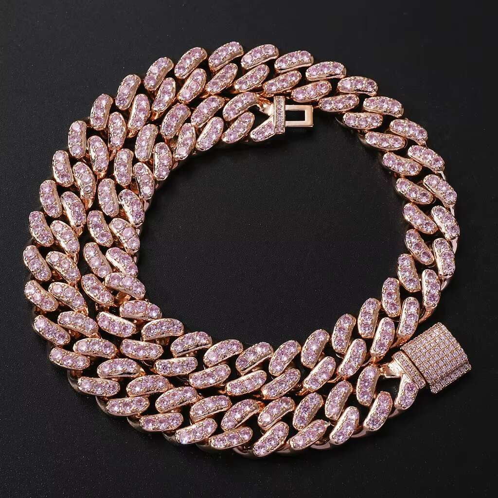 Custom 13mm Micro Paved Zircon Diamond Miami Hip Hop Iced Out Men Gold Plated Rapper Jewelry Cuban Chain Necklace