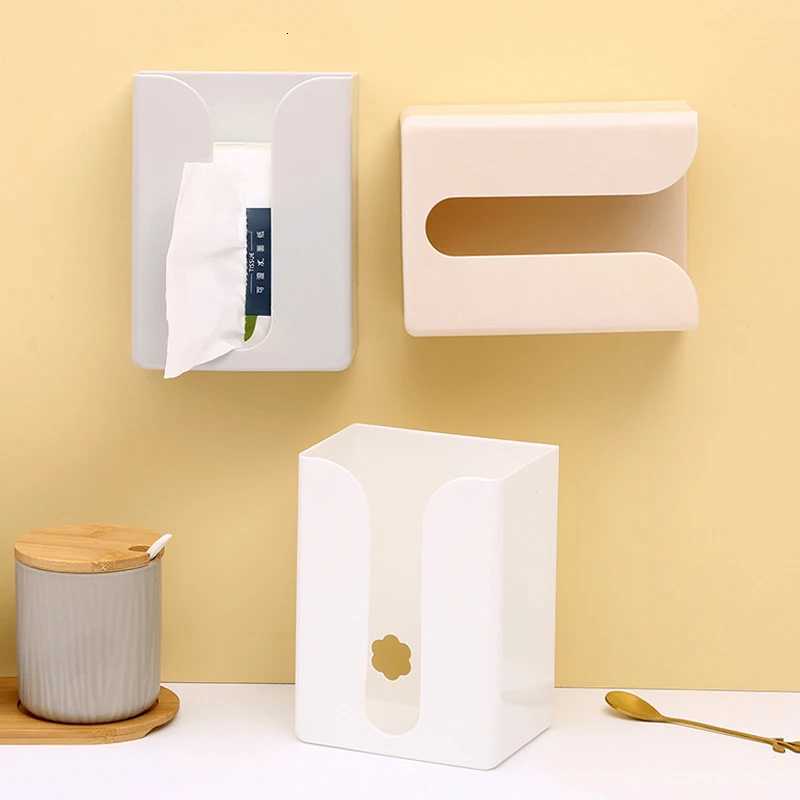 Tissue Box Punch-free Wall-mounted Storage Box Organizer Spring Paper Towel Holder Bathroom Accessories Waterproof Tissue BoxM251124