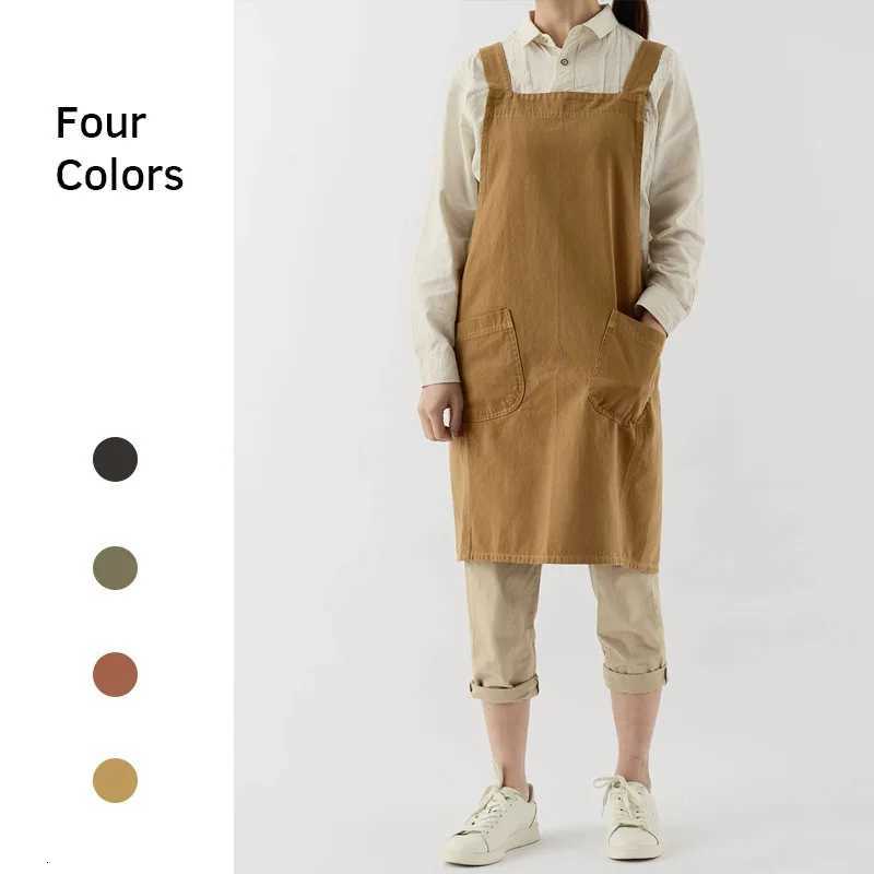 Brief Nordic Wind Pleated Skirt Cotton Linen Apron Women Girls Vintage Apron Gardening Works Cross Back Pinafore Dress C251124