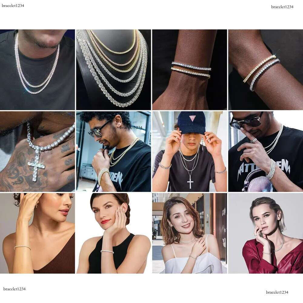Cheapest Price Hip Hop Sier Gra VVS Moissanite Dia Tennis chain 3MM 4MM 5MM Necklace Bracelet Men Women Hiphop Jewelry Free delivery