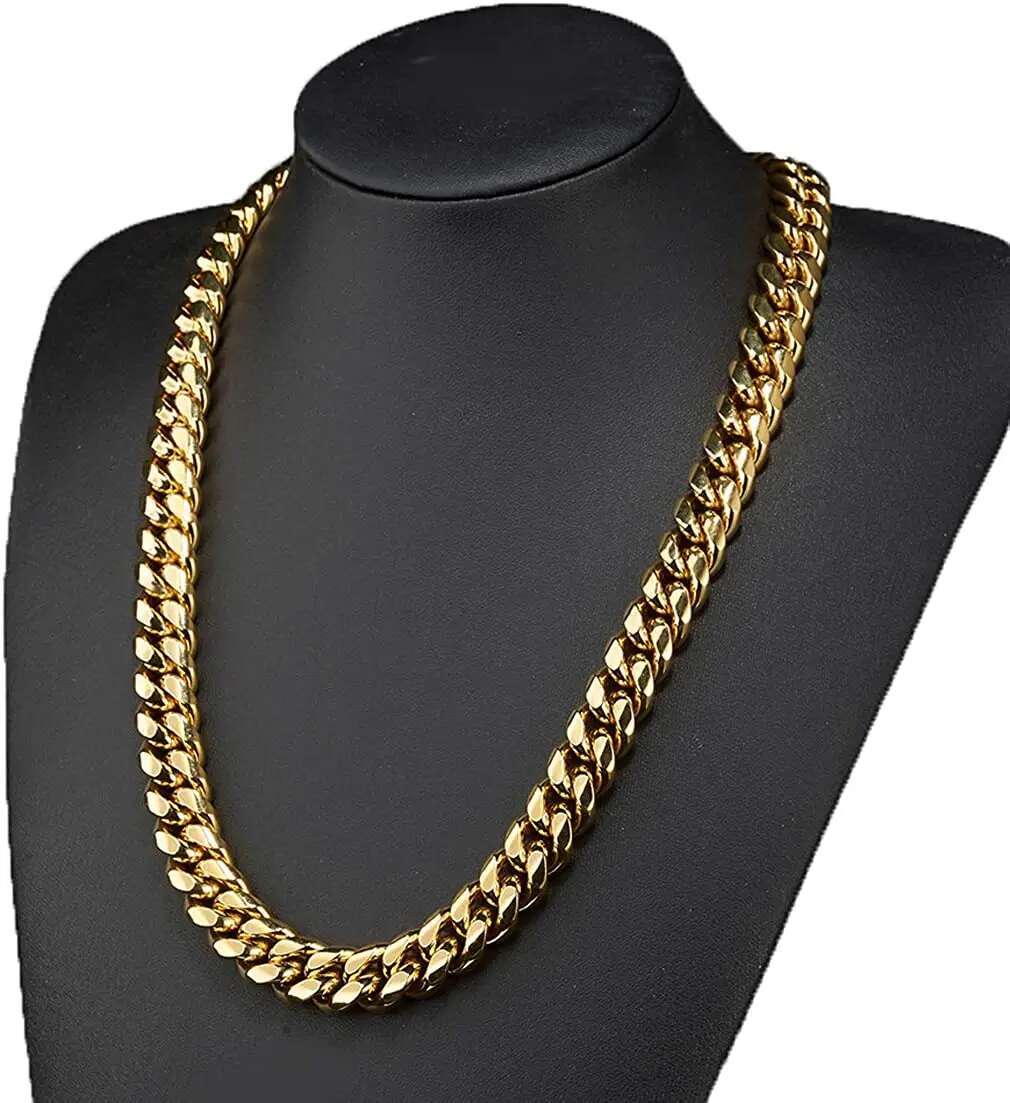 Granny Chic High Polished Gold Color 316L Stainless Steel Curb Cuban Link Chain Necklace or Bracelet Jewelry Gift for Men Women