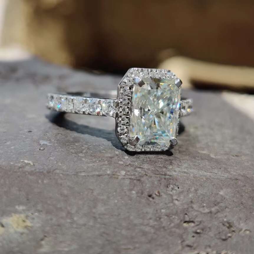 2.83 CTRadiant Cut Hidden Halo Pave Moissanite Engagement Ring 14k Gold