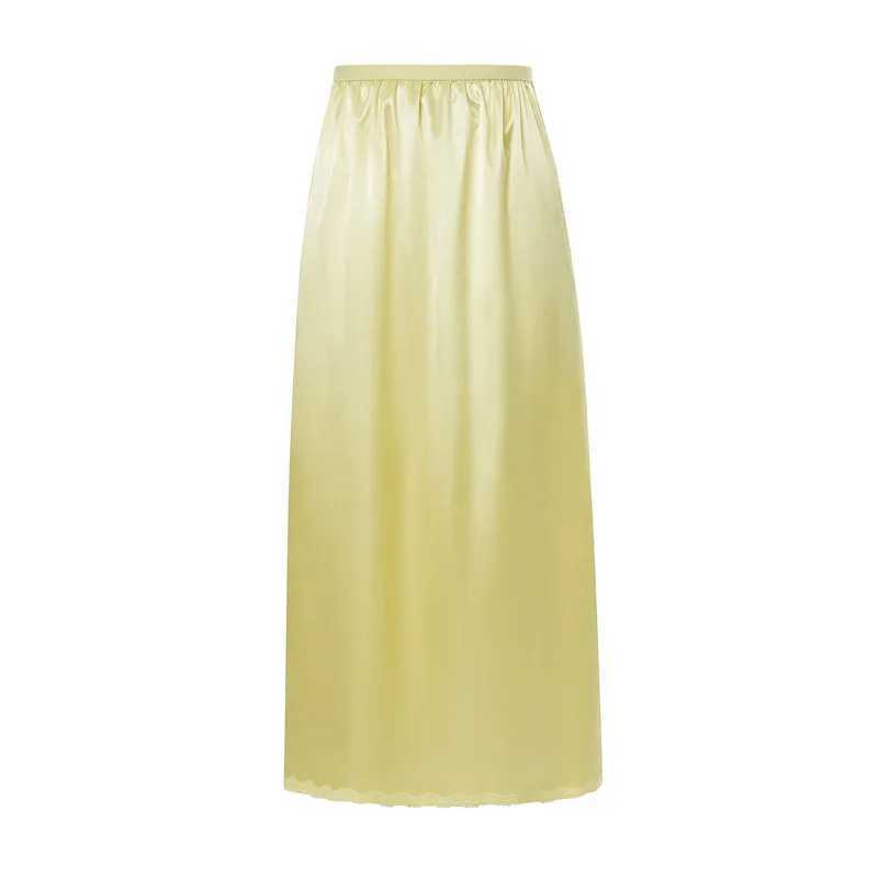 Womens semi slip underwear summer autumn y2k dress solid color elastic waist lining Midi skiing long underwear M250424