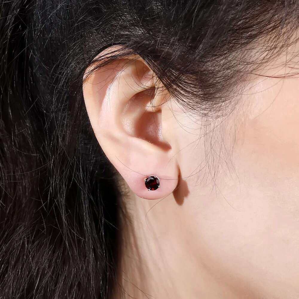 Gem's Ballet 5mm 1.28Ct Round Natural Red Garnet Gemstone Stud Earrings Genuine Sterling Sier Fashion Jewelry for Women