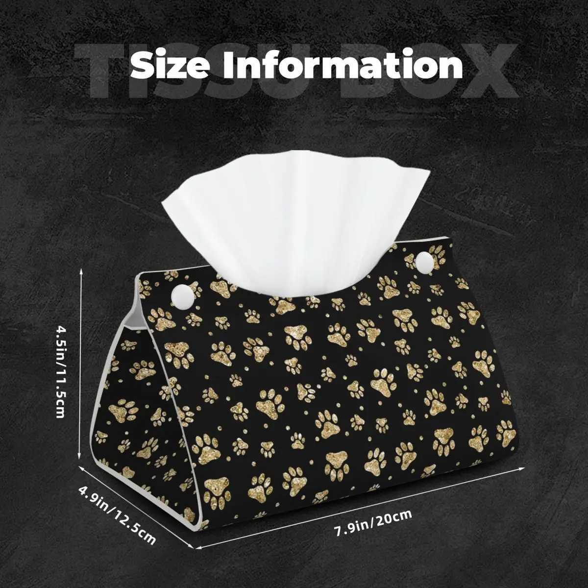 Custom Glitter Gold Dog Paw Tissue Box Cover for Bathroom Car Animal Lover Rectangular PU Leather Facial Tissue Box HolderM251124