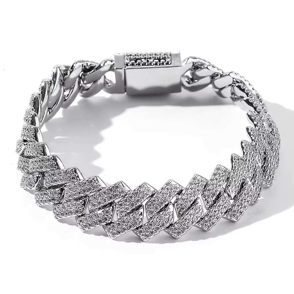 Mens Hip-Hop Cuban Link Necklace Zircon 14mm Diamond Iced Out Chain Bracelet