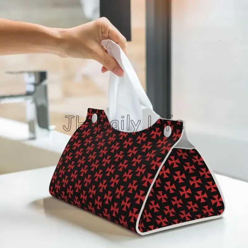 Knights Templar Flag Print Facial Tissue Box Cover Rectangular PU Leather Tissue Boxes Holder for Bathroom Home Office CarM251124