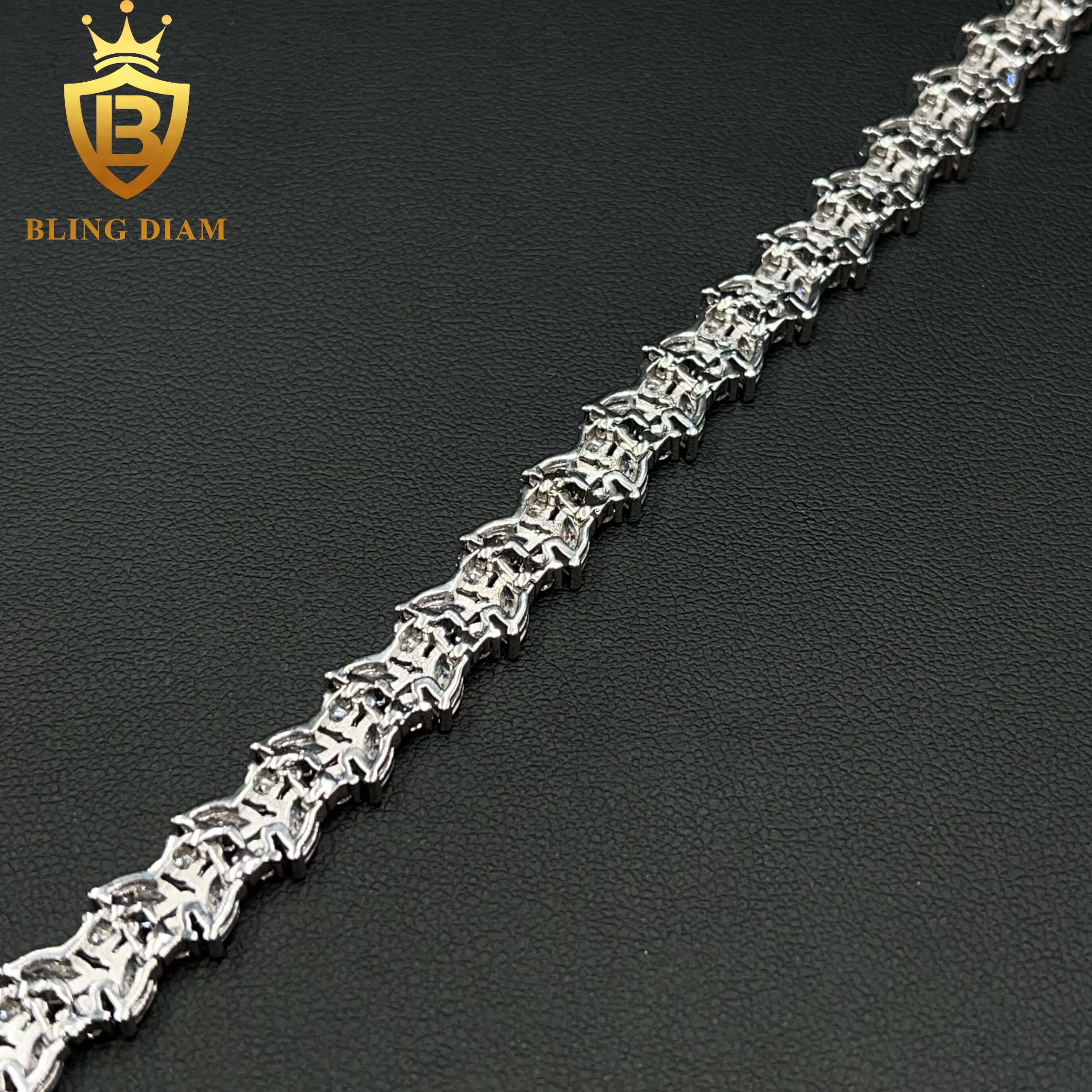Fashion New Product 9.3mm Jewelry 925 Silver Fancy Cut Moissanite Pass Diamond Tester Iced Out Tennis Bracelet