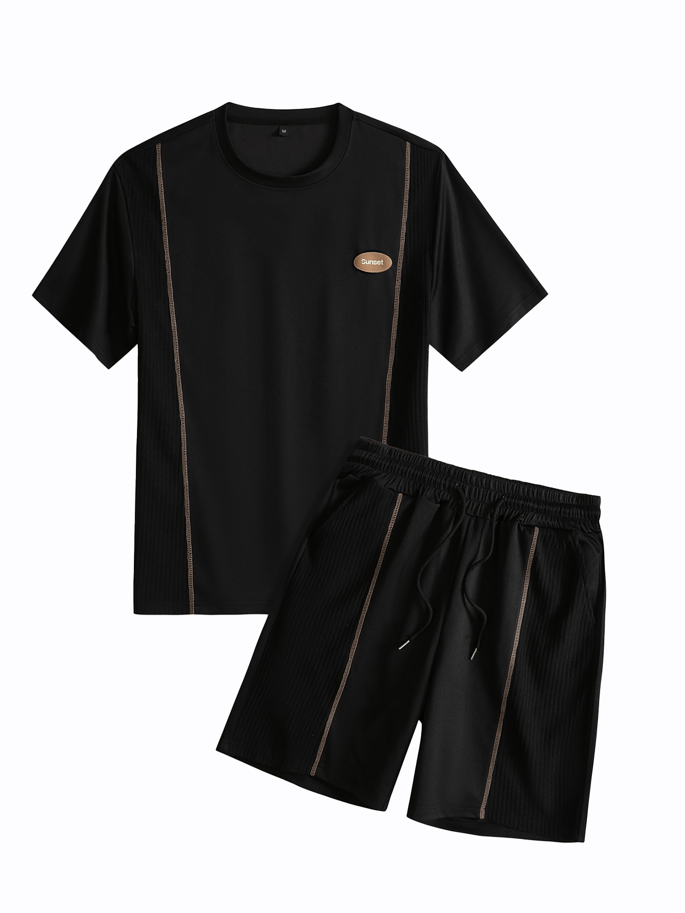 Men's casual simple atmospheric and loose double layered fabric short sleeved shorts set