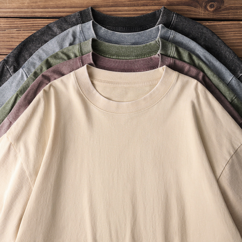 230G Washed Worn Short Sleeved T-Shirt Made Of Pure Cotton With Half Sleeves And Oversized Top For Men's Summer
