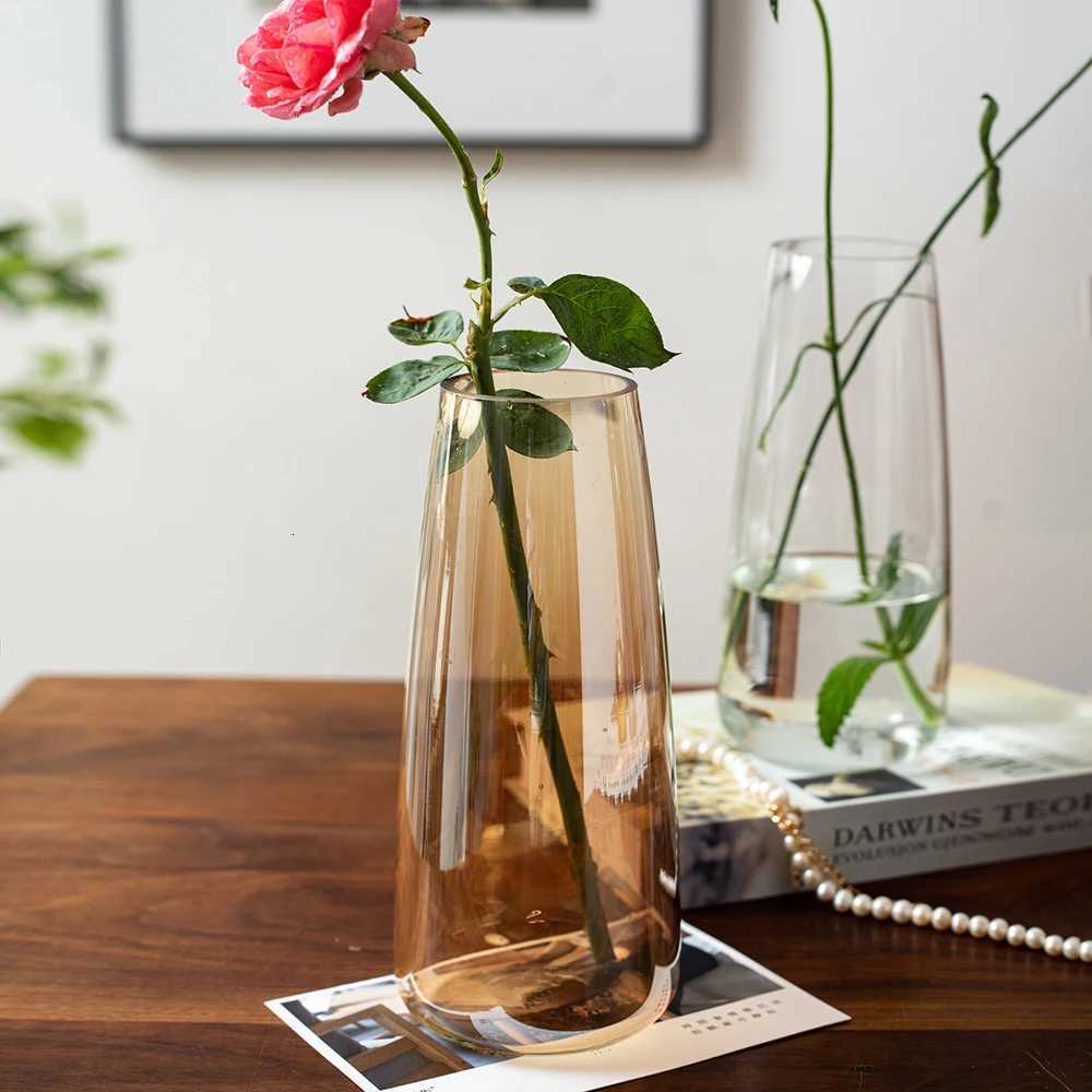 Glass Flower Vase Round Mouth Simple Bud Vase Room Table Hydroponics Plant Flower Terrarium Luxury Home Decor Wedding Decoration C251124