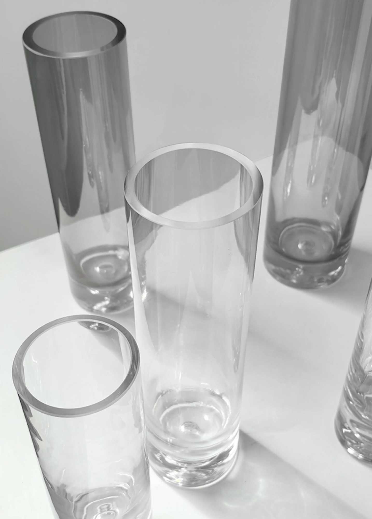 Ins Light Luxury Style Straight Cylinder Slim Mouth Glass Vases - Large Medium Small Sizes Decorative Pieces for Living Room C251124