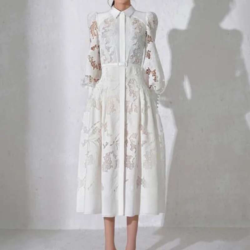 2023 New Women Lace Embroidery Dress Spring Summer Long Sleeve White Wedding Evening Party Hollow Out Vestido Dresses
