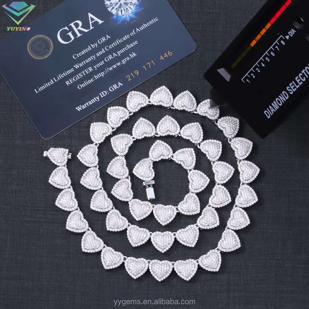 New Arrival Pass Diamond test 15mm Heart Charms Cuban Link Chain 925 Sterling Silver Moissanite Gold Plated Charm Necklaces