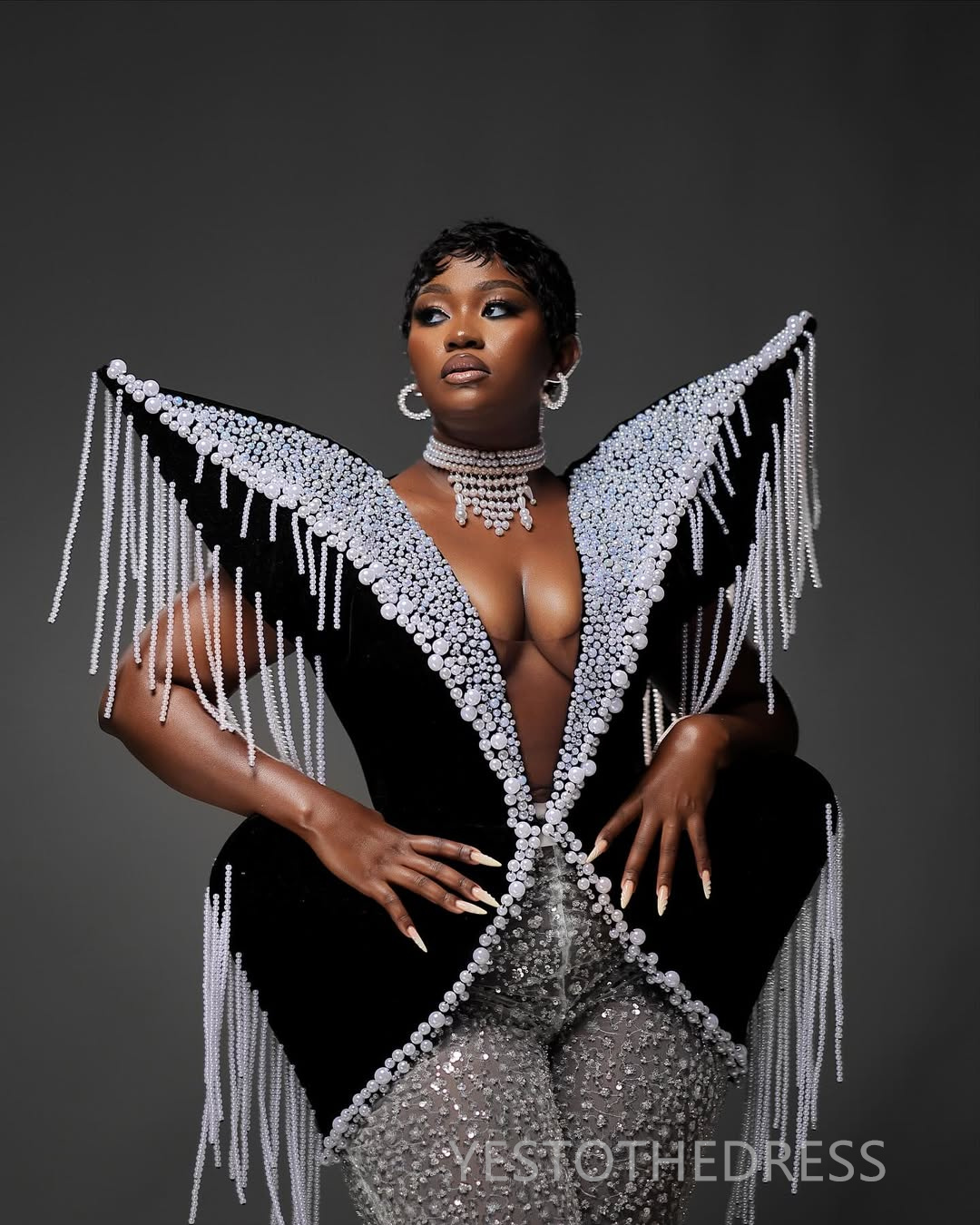 African Aso Ebi Plus Size Prom Dresses Black Jumpsuits V Neck Sexy Pearls Sequined Lace Evening Formal Gowns for Nigeria Black Women Birthday Gowns AM