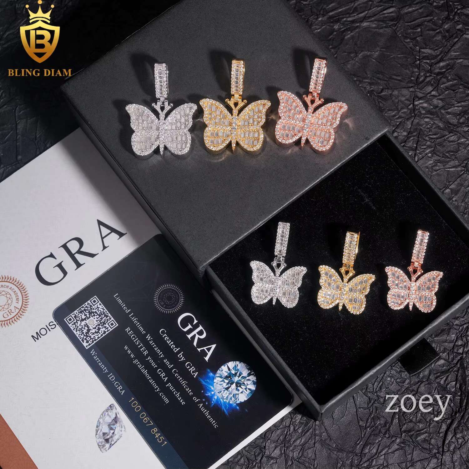 Factory Wholesale Fashion Fine Jewelry 925 Sterling Silver Vvs Moissanite Iced Out Butterfly Charm Pendant Necklace