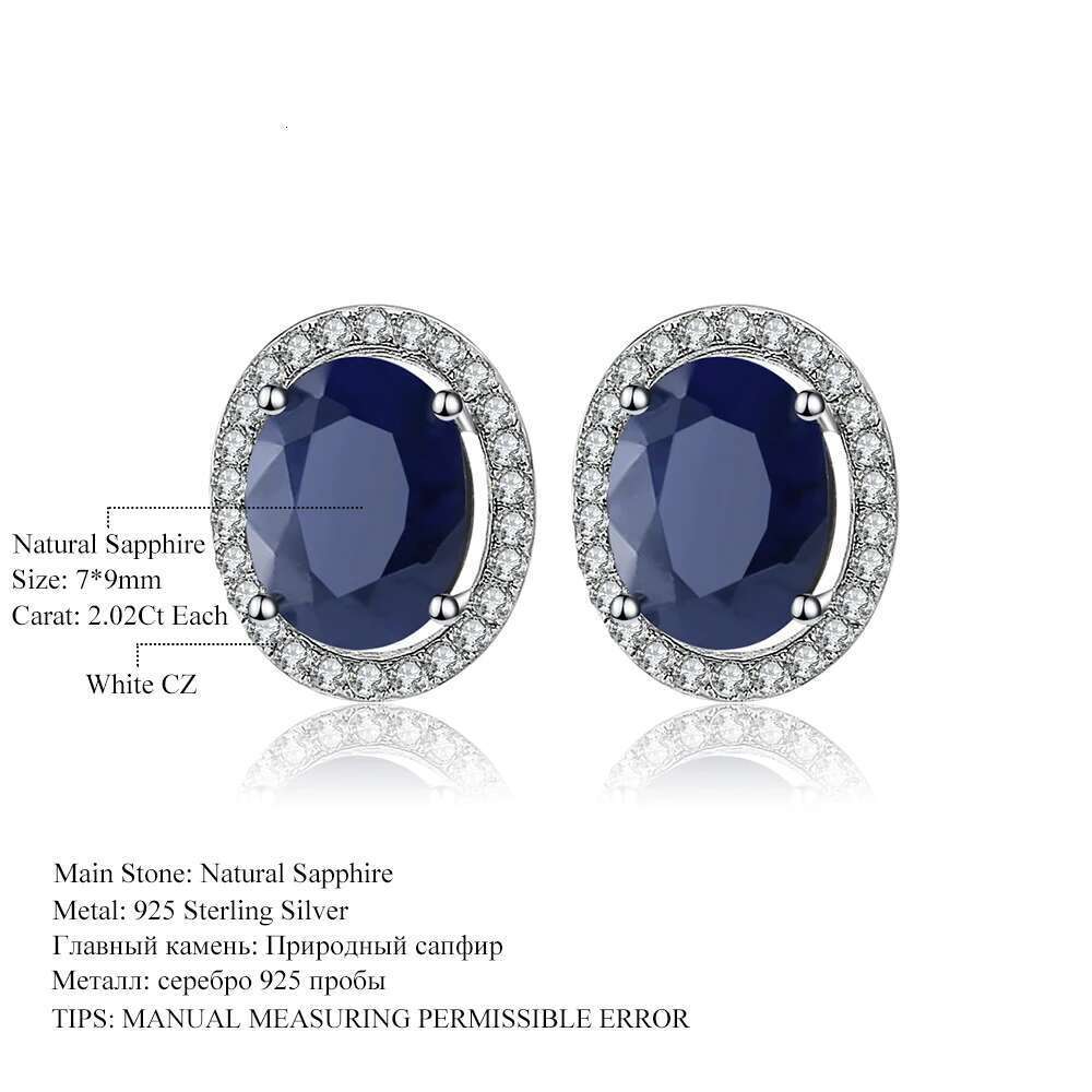 GEM'S BALLET 7x9mm Natural Blue Sapphire sterling sier Gemstone Stud Earrings Vintage Fine Jewelry Women Gift Fashion