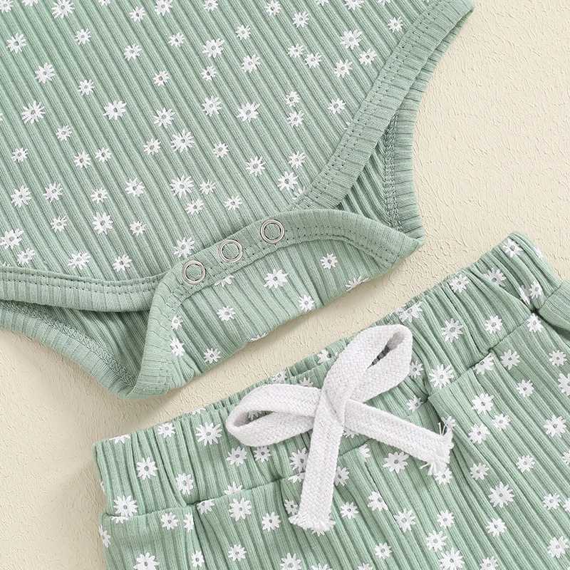 Clothing Sets 2024-05-22 Lioraitiin Baby Girl Fall Outfit Floral Long Sleeve Ribbed Romper Elastic Waist Pants with Bow Headband 3 Piece Set R250424