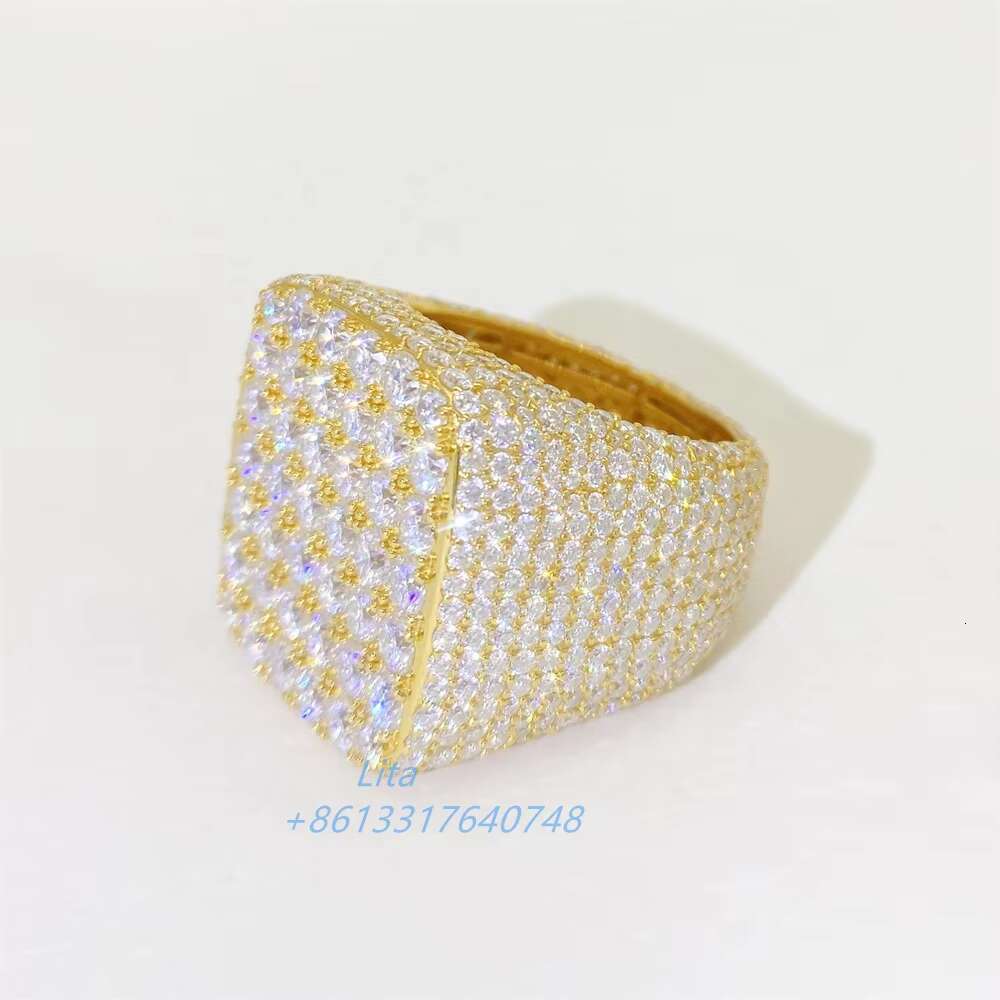 New Arrival Hiphop Gold Plated Silver 925 Vvs Moissanite Mens Custom Fully Iced Out Diamond Rings