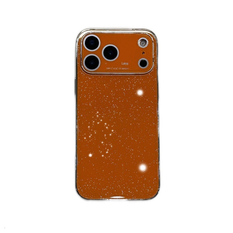 Electroplated Glass Glitter Starry Sky Phone Case Compatible with iPhone 17 Pro Max Simple Case iPhone 16/15/14 Pro