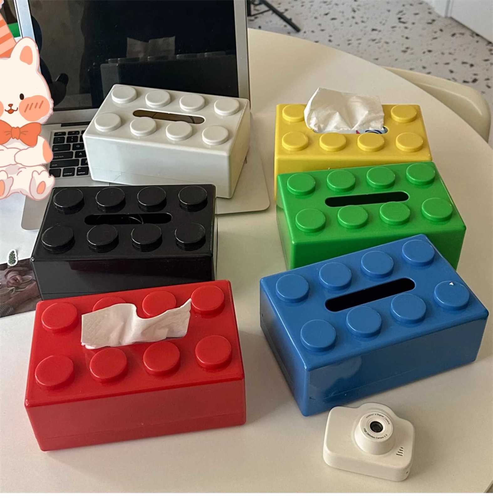 Cute Colored Tissue Box Building Block Desktop Coffee Table Tissue Storage Box Paper Drawer Large Capacity Bedroom DecorationM251124