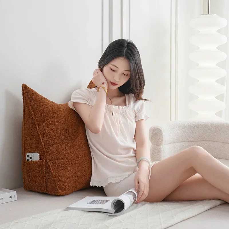 Triangular teddy velvet bedside cushion soft bag tatami anti-collision bed high-end large backrest removable and washable G251124