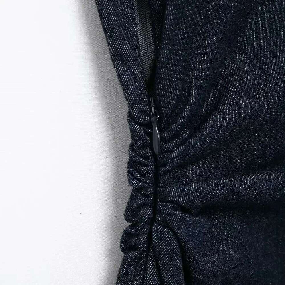 TRAFSHE Sleeveless Denim Long Women Bodycon Tank Midi Dress Woman Summer Ruched Button Up Casual Dresses For Lady