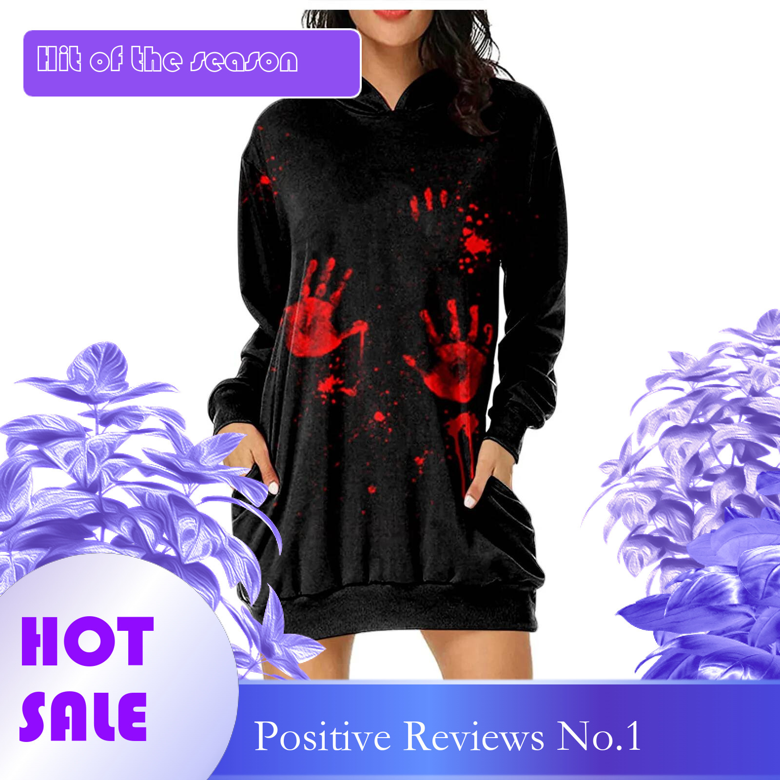 Dongdumaoyi Halloween Casual Dress Long Sleeve Vestidos Bloody Funny Letter Print Ladies Hoodie Pocket Dresses Woman Streetwear