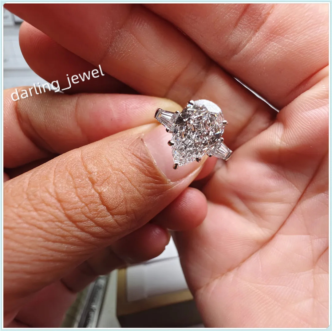 3Ct Water drop Cut CVD HPHT DEF Color VS-VVS Lab Grown Diamond 3-Stone Wedding Rings Solid 18k White Gold With IGI Certificate
