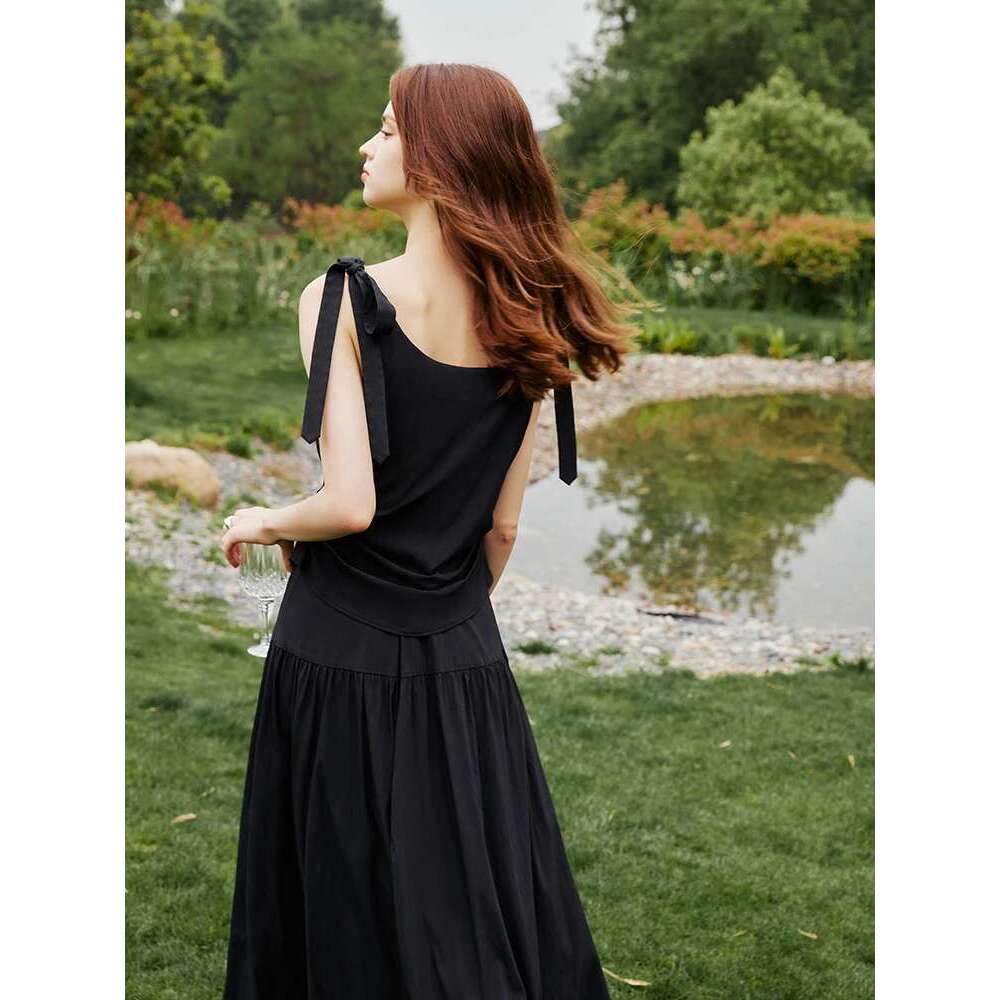 Designer Clothes FSLE French Style Elegant Casual All-Match Summer Women New Unique Design Slim Strappy Long Dress 24Fs12475